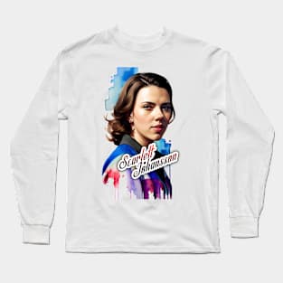 scarlett ingrid johansson watercolor hand drawing graphic design and illustration by ironpalette Long Sleeve T-Shirt